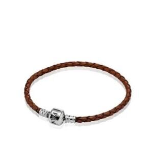 Pandora Moments Brown Leather and Silver Bracelet, 6 1/2"